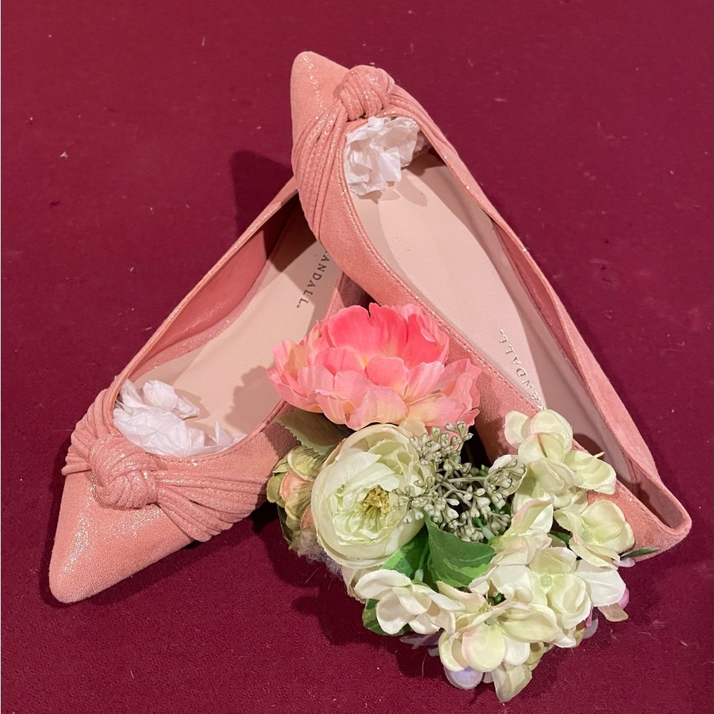 🌺🌺NEW Loeffler Randall leather Coral Orange Peach Glitter Flats 7.5🌺🌺